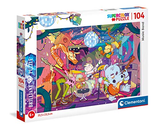 Clementoni 20177 Brilliant Puzzle Musik-Band – Puzzle 104 Teile ab 6 Jahren, farbenfrohes Kinderpuzzle mit Schimmer-Effekt, Geschicklichkeitsspiel für Kinder von Clementoni