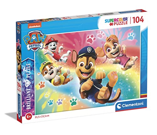 Clementoni - 20190 - Brilliant Puzzle - Paw Patrol - Puzzle 104 Teile Ab 6 Jahren, Buntes Kinderpuzzle Mit Besonderer Leuchtkraft & Farbintensität, Geschicklichkeitsspiel Für Kinder von Clementoni