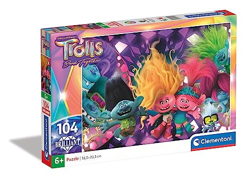 Clementoni - 20191 - Brilliant Puzzle - Trolls 3 - Puzzle 104 Teile Ab 6 Jahren, Buntes Kinderpuzzle Mit Besonderer Leuchtkraft & Farbintensität, Geschicklichkeitsspiel Für Kinder von Clementoni