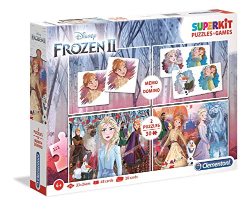 Clementoni 20241 Superkit Frozen 2 – Puzzle- und Spieleset ab 4 Jahren, Memo- und Dominospiel sowie 2 Kinderpuzzle mit 30 Teilen, Verschiedene Denkspiele für Kinder von Clementoni