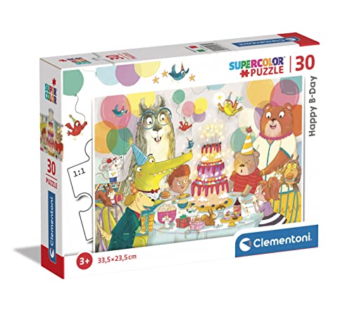 Clementoni 20264 Supercolor Happy Birthday – Puzzle 30 Teile ab 3 Jahren, buntes Kinderpuzzle mit besonderer Leuchtkraft & Farbintensität, Geschicklichkeitsspiel für Kinder von Clementoni