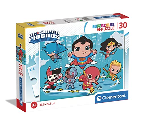 Clementoni - 20277 - Supercolor Puzzle - Dc Comics Superfriends - Puzzle 30 Teile Ab 3 Jahren, Buntes Kinderpuzzle Mit Besonderer Leuchtkraft & Farbintensität, Geschicklichkeitsspiel Für Kinder von Clementoni