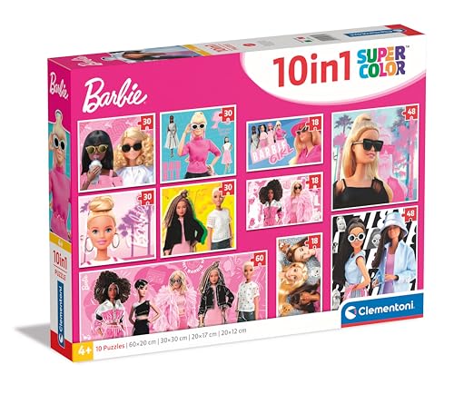 Clementoni 20282 Barbie 10-in-1 10 verschiedenen Bildern (3x18, 4x30, 2x48, 1x60 Teile), Puzzle für Kinder ab 4 Jahren, Hergestellt in Italien, Multicolor von Clementoni