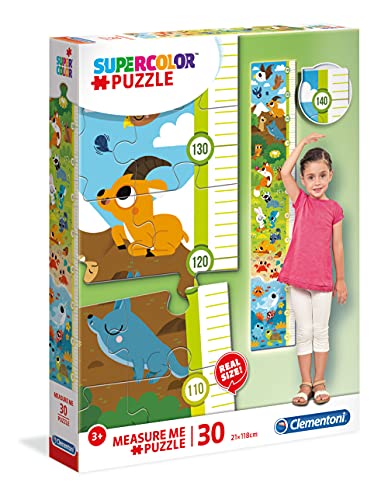 Clementoni 20329 Measure Me Süße Tiere – Puzzle 30 Teile ab 3 Jahren, großes Kinderpuzzle zum Zusammenkleben (inkl. Kleber & Spatel), als Messlatte zum Aufhängen, Denkspiel für Kinder von Clementoni