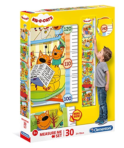 Clementoni 20339 Measure Me Kid & Cats – Puzzle 30 Teile ab 3 Jahren, großes Kinderpuzzle zum Zusammenkleben (inkl. Kleber & Spatel), als Messlatte zum Aufhängen, Denkspiel für Kinder von Clementoni