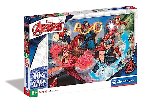 Clementoni 20347 Marvel Supercolor Glitter The Avengers 104 Teile-Puzzle Für Kinder Ab 6 Jahren, Made In Italy, Mehrfarbig, Medium von Clementoni