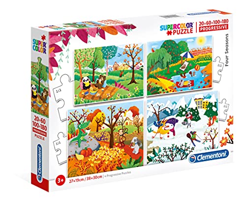 Clementoni 21408 Progressive Puzzle Die 4 Jahreszeiten – Puzzle 20 + 60 + 100 + 180 Teile ab 3 Jahren, Bunte Kinderpuzzle mit zunehmendem Schwierigkeitsgrad, Denkspiel für Kinder von Clementoni