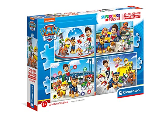 Clementoni 21412 Progressive Puzzle Paw Patrol – Puzzle 20 + 60 + 100 + 180 Teile ab 3 Jahren, Bunte Kinderpuzzle mit zunehmendem Schwierigkeitsgrad, Denkspiel für Kinder von Clementoni