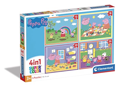 Clementoni - 21516 - Supercolor Puzzle 4 In 1 - Peppa Pig - Puzzle 12,16,20,24 Teile Ab 3 Jahren, Buntes Kinderpuzzle Mit Besonderer Leuchtkraft & Farbintensität, Geschicklichkeitsspiel Für Kinder von Clementoni