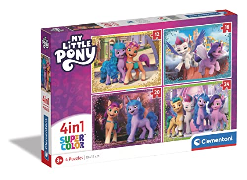 Clementoni - 21519 - Supercolor Puzzle 4 In 1 - My Little Pony - Puzzle 12,16,20,24 Teile Ab 3 Jahren, Buntes Kinderpuzzle Mit Besonderer Leuchtkraft, Geschicklichkeitsspiel Für Kinder von Clementoni