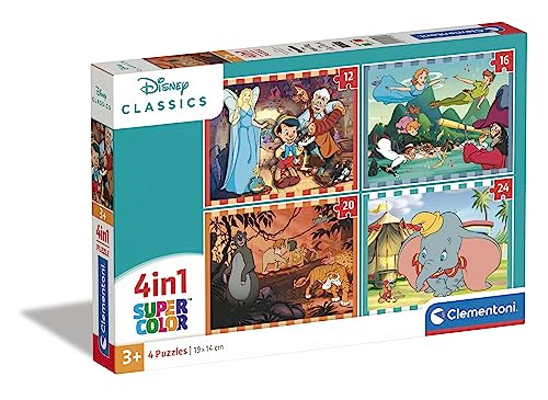 Clementoni - 21523 - Supercolor Puzzle 4 in 1 - Disney Classics - Puzzle 12,16,20,24 Teile Ab 3 Jahren, Buntes Kinderpuzzle Mit Besonderer Leuchtkraft & Farbintensität von Clementoni