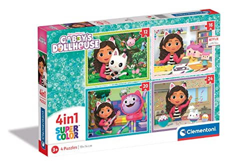 Clementoni DreamWorks Gabby's Dollhouse - 4 Puzzle mit 12, 16, 20 & 24 Teilen für Kinder ab 3 Jahren, Kinderpuzzle mit besonderer Leuchtkraft, 21524 von Clementoni von Clementoni