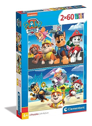 Clementoni - 21623 - Supercolor Puzzle - Paw Patrol -2 Puzzle Mit 60 Teile Ab 4 Jahren, Buntes Kinderpuzzle Mit Besonderer Leuchtkraft & Farbintensität, Geschicklichkeitsspiel Für Kinder von Clementoni