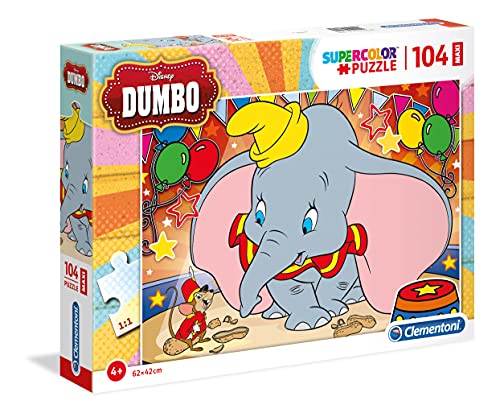 Clementoni 23728 Maxi Dumbo – Puzzle 104 Teile ab 4 Jahren, farbenfrohes Kinderpuzzle mit extra großen Puzzleteilen, Geschicklichkeitsspiel für Kinder von Clementoni