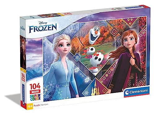 Clementoni 23739 Maxi Frozen 2 – Puzzle 104 Teile ab 4 Jahren, farbenfrohes Kinderpuzzle mit extra großen Puzzleteilen, Geschicklichkeitsspiel für Kinder von Clementoni