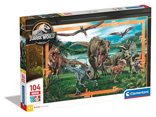 Clementoni - 23770 - Supercolor Puzzle - Jurassic World - Puzzle 104 Maxi Teile Ab 4 Jahren, Buntes Kinderpuzzle Mit Besonderer Leuchtkraft & Farbintensität, Geschicklichkeitsspiel Für Kinder von Clementoni