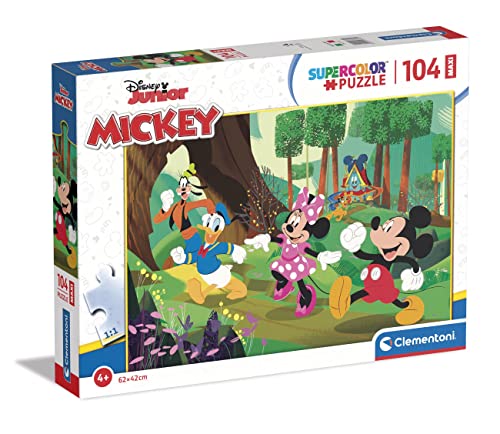 Clementoni - 23772 - Supercolor Puzzle - Disney Mickey and Friends - Puzzle 104 Maxi Teile Ab 4 Jahren, Buntes Kinderpuzzle Mit Besonderer Leuchtkraft, Geschicklichkeitsspiel Für Kinder von Clementoni