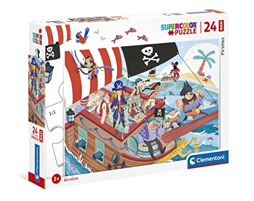 Clementoni 24209 Maxi Piraten – Puzzle 24 Teile ab 3 Jahren, farbenfrohes Kinderpuzzle mit extra großen Puzzleteilen, Geschicklichkeitsspiel für Kinder von Clementoni