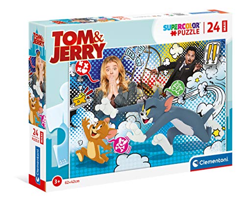 Clementoni 24212 Maxi Tom & Jerry – Puzzle 24 Teile ab 3 Jahren, farbenfrohes Kinderpuzzle mit extra großen Puzzleteilen, Geschicklichkeitsspiel für Kinder von Clementoni