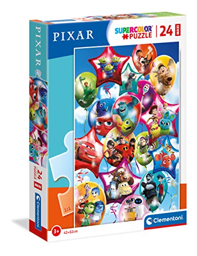 Clementoni 24215 Maxi Pixar Party – Puzzle 24 Teile ab 3 Jahren, farbenfrohes Kinderpuzzle mit extra großen Puzzleteilen, Geschicklichkeitsspiel für Kinder von Clementoni