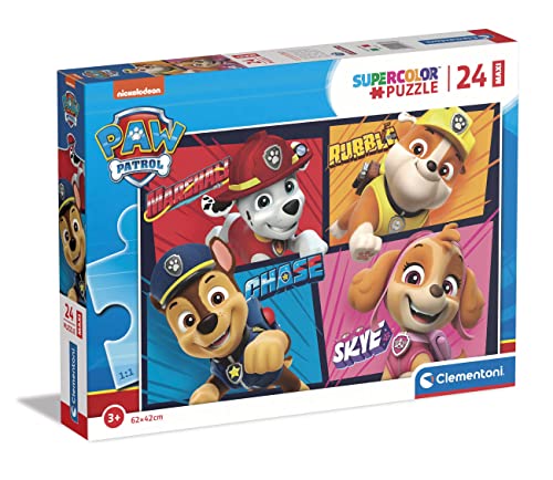 Clementoni 24238 Supercolor Paw Patrol-Puzzle 24 Maxi Teile Ab 3 Jahren, Buntes Kinderpuzzle Mit Besonderer Leuchtkraft & Farbintensität, Geschicklichkeitsspiel Für Kinder von Clementoni