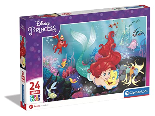 Clementoni - 24243 - Supercolor Puzzle - Little Mermaid - Puzzle 24 Maxi Teile Ab 3 Jahren, Buntes Kinderpuzzle Mit Besonderer Leuchtkraft & Farbintensität, Geschicklichkeitsspiel Für Kinder von Clementoni