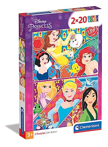 Clementoni 24766 Supercolor Princess – Puzzle 2 x 20 Teile ab 3 Jahren, buntes Kinderpuzzle mit besonderer Leuchtkraft & Farbintensität, Geschicklichkeitsspiel für Kinder von Clementoni