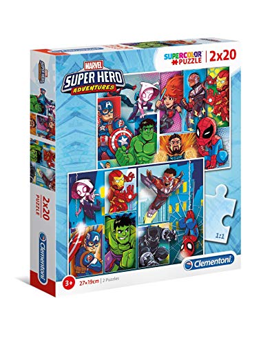 Clementoni 24768 Supercolor Superhero – Puzzle 2 x 20 Teile ab 3 Jahren, buntes Kinderpuzzle mit besonderer Leuchtkraft & Farbintensität, Geschicklichkeitsspiel für Kinder von Clementoni