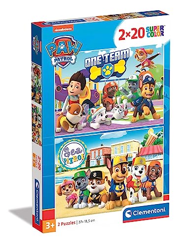 Clementoni 24779 Supercolor Paw Patrol – Puzzle 2 x 20 Teile ab 3 Jahren, buntes Kinderpuzzle mit besonderer Leuchtkraft & Farbintensität, Geschicklichkeitsspiel für Kinder von Clementoni