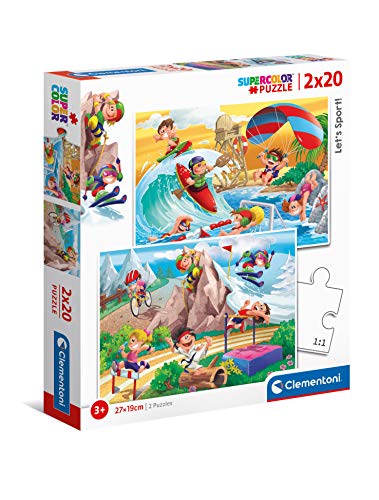 Clementoni 24780 Supercolor Sport ist toll – Puzzle 2 x 20 Teile ab 3 Jahren, buntes Kinderpuzzle mit besonderer Leuchtkraft & Farbintensität, Geschicklichkeitsspiel für Kinder von Clementoni