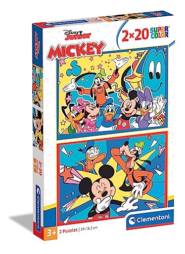 Clementoni - 24791 - Supercolor Puzzle Disney Mickey - 2 Puzzle Mit 20 Teile - Puzzle Für Kinder Ab 3 Jahren, Made In Italy von Clementoni