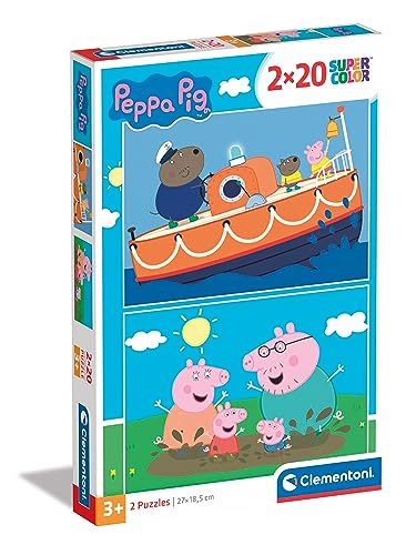 Clementoni - 24797 - Supercolor Puzzle - Peppa Pig - 2 Puzzle Mit 20 Teile Ab 3 Jahren, Buntes Kinderpuzzle Mit Besonderer Leuchtkraft & Farbintensität, Geschicklichkeitsspiel Für Kinder von Clementoni