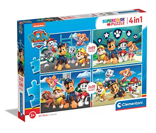 Clementoni - 24801 - Supercolor Puzzle - Paw Patrol - Puzzle 2x20+2x60 Teile Ab 3 Jahren, Buntes Kinderpuzzle Mit Besonderer Leuchtkraft & Farbintensität, Geschicklichkeitsspiel Für Kinder von Clementoni