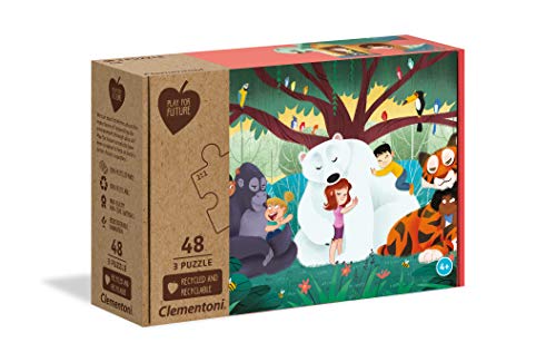 Clementoni 25253 Play for Future Fantasyland – Puzzle 3 x 48 Teile ab 4 Jahren, 3 Kinderpuzzle aus recyceltem & recycelbarem Material, Denkspiel für Kinder von Clementoni