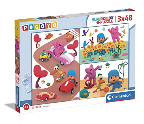 Clementoni 25277 Supercolor Pocoyo – 3 x 48 (inkl. 3 à 48 Teile) Kinder 4 Jahre, Cartoon-Puzzle – Made in Italy, Mehrfarbig von Clementoni