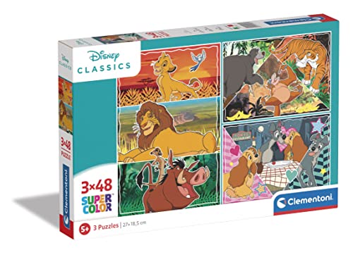 Clementoni 25285 Supercolor Disney Classics-3 Puzzle mit 48 Teile Ab 5 Jahren, Buntes Kinderpuzzle Mit Besonderer Leuchtkraft & Farbintensität, Geschicklichkeitsspiel Für Kinder von Clementoni