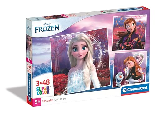 Clementoni 25297 Supercolor Disney Frozen-3 Puzzle mit 48 Teile Ab 5 Jahren, Buntes Kinderpuzzle Mit Besonderer Leuchtkraft & Farbintensität, Geschicklichkeitsspiel Für Kinder, Multicolor, 32 x 22 cm von Clementoni