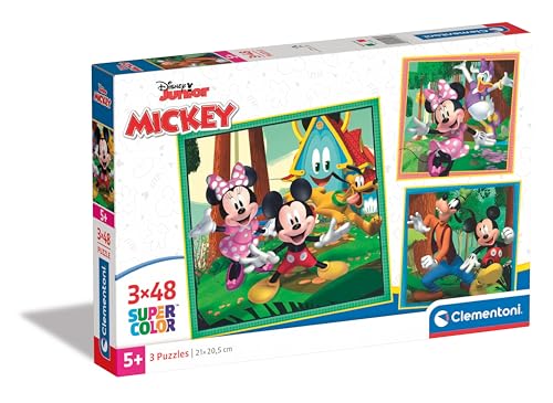 Clementoni Supercolor Disney Mickey Maus & Seine Freunde Puzzle 3 x 48 Teile - Disney Puzzle für Kinder ab 5 Jahren - buntes Kinderpuzzle mit besonderer Leuchtkraft & Farbintensität 25298 von Clementoni