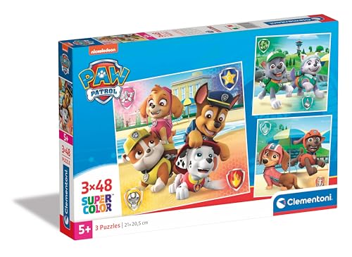 Clementoni 25301 Supercolor Paw Patrol-3 Puzzle mit 48 Teile Ab 5 Jahren, Buntes Kinderpuzzle Mit Besonderer Leuchtkraft & Farbintensität, Geschicklichkeitsspiel Für Kinder, Multicolor, 32 x 22 cm von Clementoni