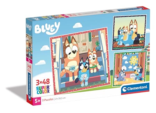 Clementoni Bluey Puzzle 3 x 48 Teile - Puzzle 32 x 22 cm für Kinder ab 5 Jahre - buntes Kinderpuzzle mit besonderer Leuchtkraft & Farbintensität 25308 von Clementoni