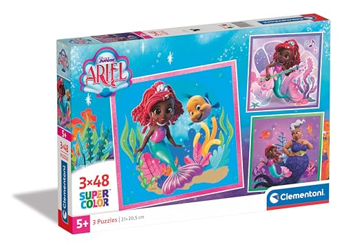 Clementoni 25324 Disney Ariel, Puzzle 3 x 48 Teile ab 4 Jahren, buntes Kinderpuzzle mit besonderer Leuchtkraft & Farbintensität, Geschicklichkeitsspiel für Kinder-25324, Multicolor, 32 x 22 cm von Clementoni