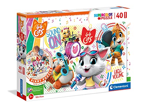 Clementoni 25466 Bodenpuzzle 44 Cats – Puzzle 40 Teile ab 3 Jahren, buntes Riesenpuzzle zum Zusammensetzen auf dem Boden, extra große Puzzleteile, Denkspiel für Kinder von Clementoni