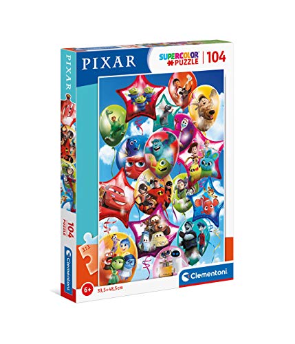 Clementoni 25717 Supercolor Pixar Party – Puzzle 104 Teile ab 6 Jahren, buntes Kinderpuzzle mit besonderer Leuchtkraft & Farbintensität, Geschicklichkeitsspiel für Kinder von Clementoni