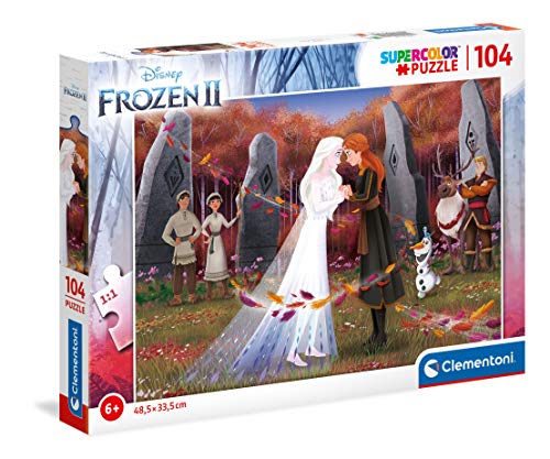 Clementoni 25719 Supercolor Frozen 2 – Puzzle 104 Teile ab 6 Jahren, buntes Kinderpuzzle mit besonderer Leuchtkraft & Farbintensität, Geschicklichkeitsspiel für Kinder von Clementoni