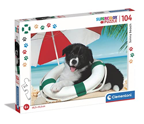 Clementoni - 25741 - Supercolor Puzzle - Sunny Beach - Puzzle 104 Teile Ab 6 Jahren, Buntes Kinderpuzzle Mit Besonderer Leuchtkraft & Farbintensität, Geschicklichkeitsspiel Für Kinder von Clementoni