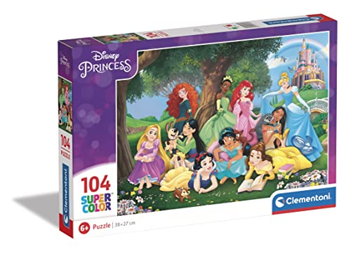 Clementoni - 25743 - Supercolor Puzzle - Disney Princess - Puzzle 104 Teile Ab 6 Jahren, Buntes Kinderpuzzle Mit Besonderer Leuchtkraft & Farbintensität, Geschicklichkeitsspiel Für Kinder von Clementoni