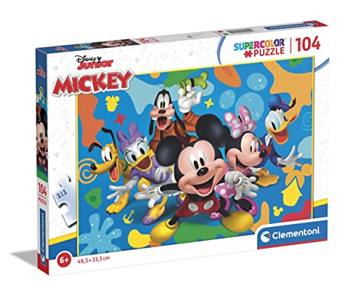 Clementoni 25745 Supercolor Disney Mickey and Friends-Puzzle 104 Teile Ab 6 Jahren, buntes Kinderpuzzle mit besonderer Leuchtkraft & Farbintensität, Geschicklichkeitsspiel für Kinder, Mehrfarbig von Clementoni