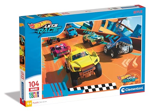 Clementoni Hot Wheels Kinder Puzzle 104 Maxi Teile - Hot Wheels Puzzle 62 x 42 cm cm für Kinder ab 4 Jahre - Geschicklichkeitsspiel von Clementoni 25762 von Clementoni