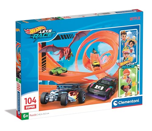 Clementoni Supercolor Hotwheels Puzzle 104 Teile - Auto Puzzle für Kinder ab 6 Jahren - Geschicklichkeitsspiel für Kinder - Hergestellt in Italien 25776 von Clementoni