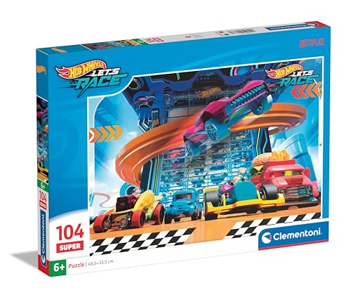 Clementoni Supercolor Hotwheels Puzzle 104 Teile - Auto Puzzle für Kinder ab 6 Jahren - Geschicklichkeitsspiel für Kinder - Hergestellt in Italien 25777 von Clementoni